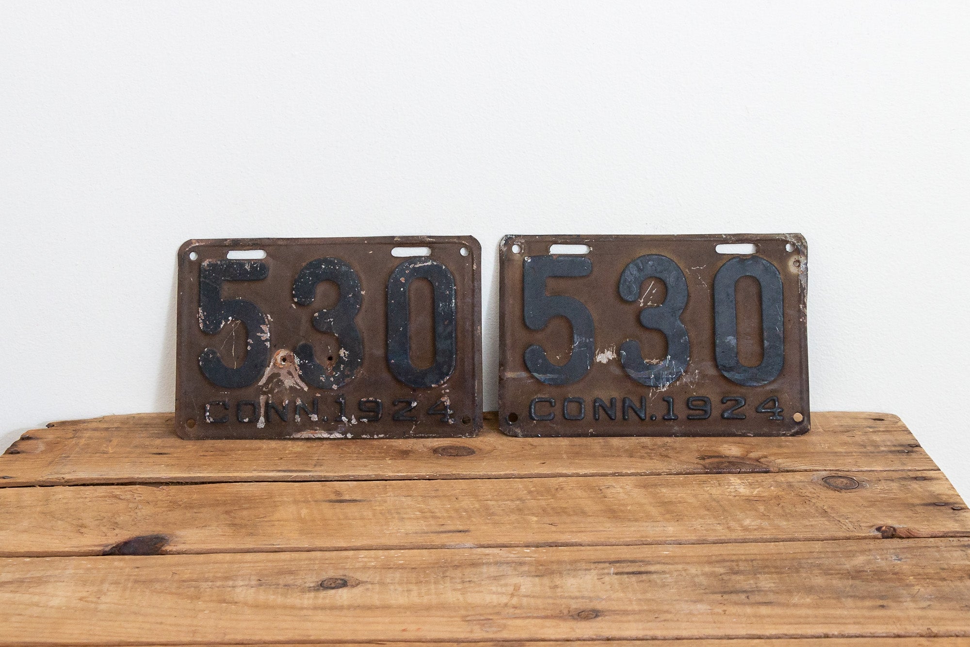 530 Connecticut 1924 deals License Plate Pair 3 Digit Low Number Vintage Wall Decor