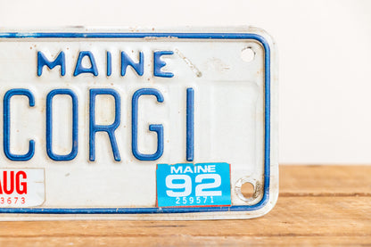 Corgi Maine Vanity Motorcycle License Plate Vintage Dog Wall Decor - Eagle's Eye Finds