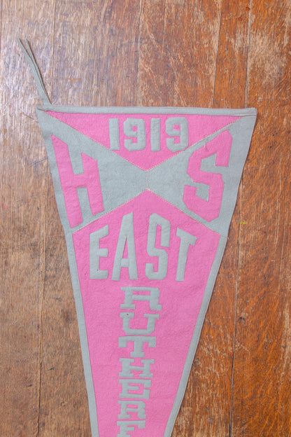 East Rutherford 1919 Pink and Grey Felt Pennant Vintage High School Decor - Eagle's Eye Finds