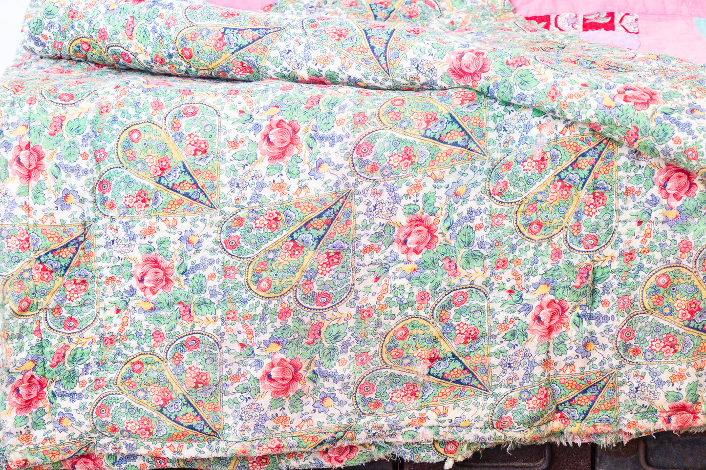 Grandmother's Fan Hand Stitched Quilt Top Vintage Pink Farmhouse Decor