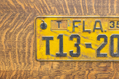 Florida 1935 License Plate Vintage Yellow Classic Car Decor T13-201