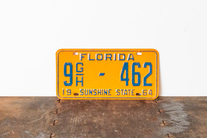 1964 Florida License Plate Orange Blue Vintage 9GH-462 DMV Clear YOM