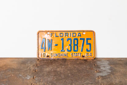 1964 Florida License Plate Orange Blue Vintage 4W-13875 DMV Clear YOM