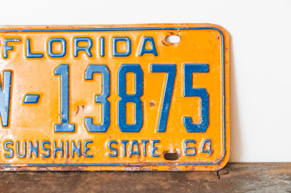 1964 Florida License Plate Orange Blue Vintage 4W-13875 DMV Clear YOM