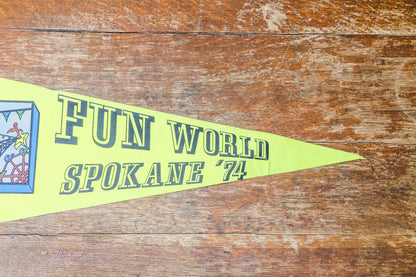 Fun World Spokane Washington Pennant Vintage 1974 Retro Amusement Park