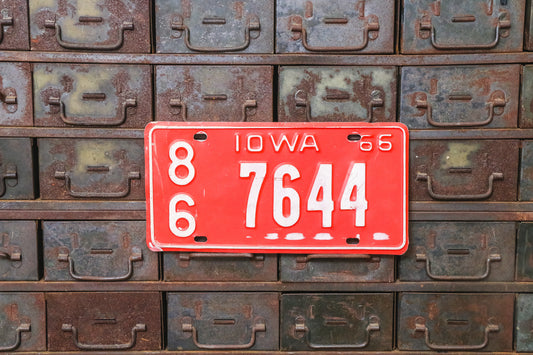 1966 Iowa License Plate Vintage Red and White Wall Decor 7644 - Eagle's Eye Finds