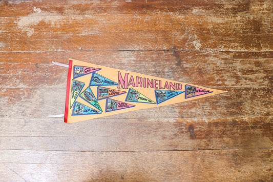 MarineLand Pacific Felt Pennant Vintage Orange Nautical Wall Decor