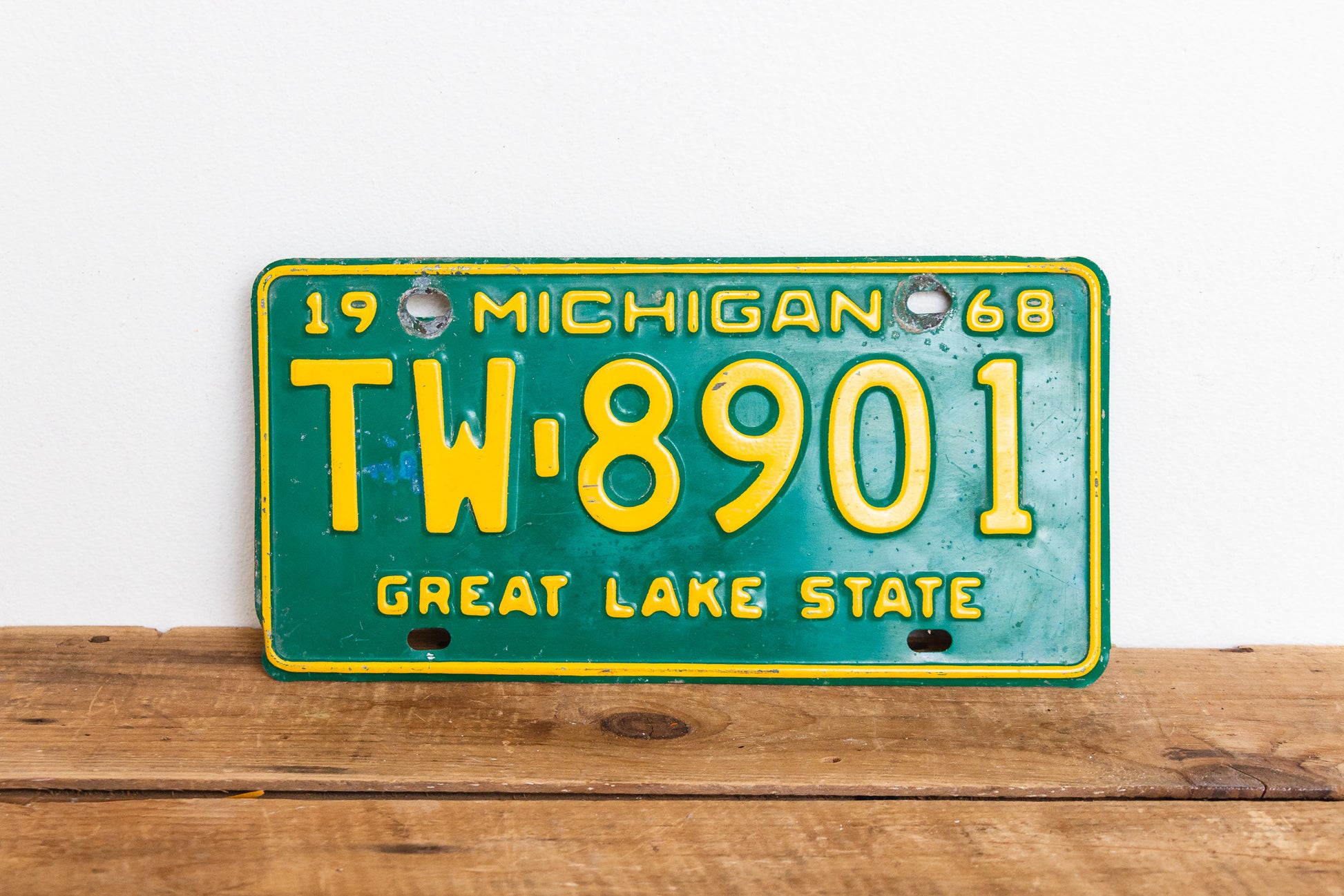 Michigan 1968 License Plate Vintage Wall Hanging Decor John Deere Colors - Eagle's Eye Finds