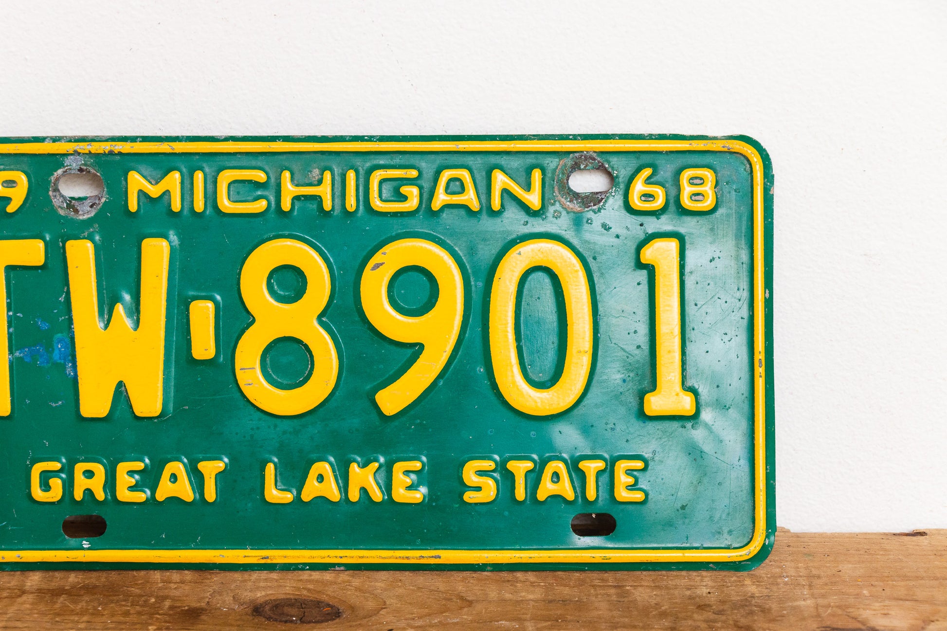 Michigan 1968 License Plate Vintage Wall Hanging Decor John Deere Colors - Eagle's Eye Finds