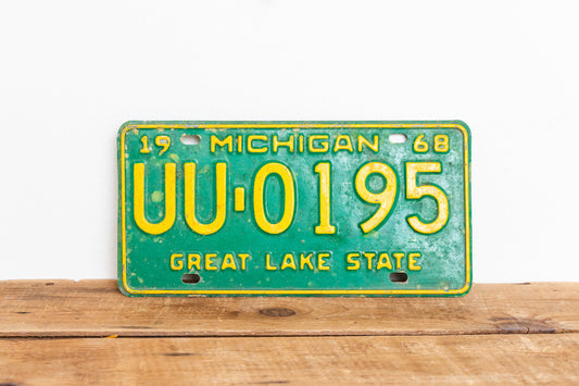 Michigan 1968 License Plate Vintage Wall Hanging Decor John Deere Colors - Eagle's Eye Finds