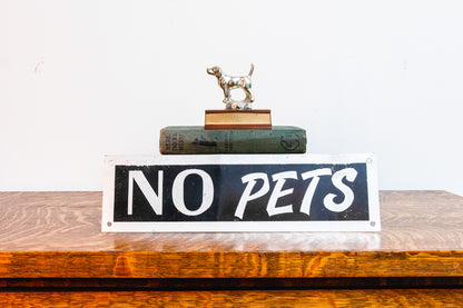 No Pets Sign Vintage Black and Silver Wall Decor