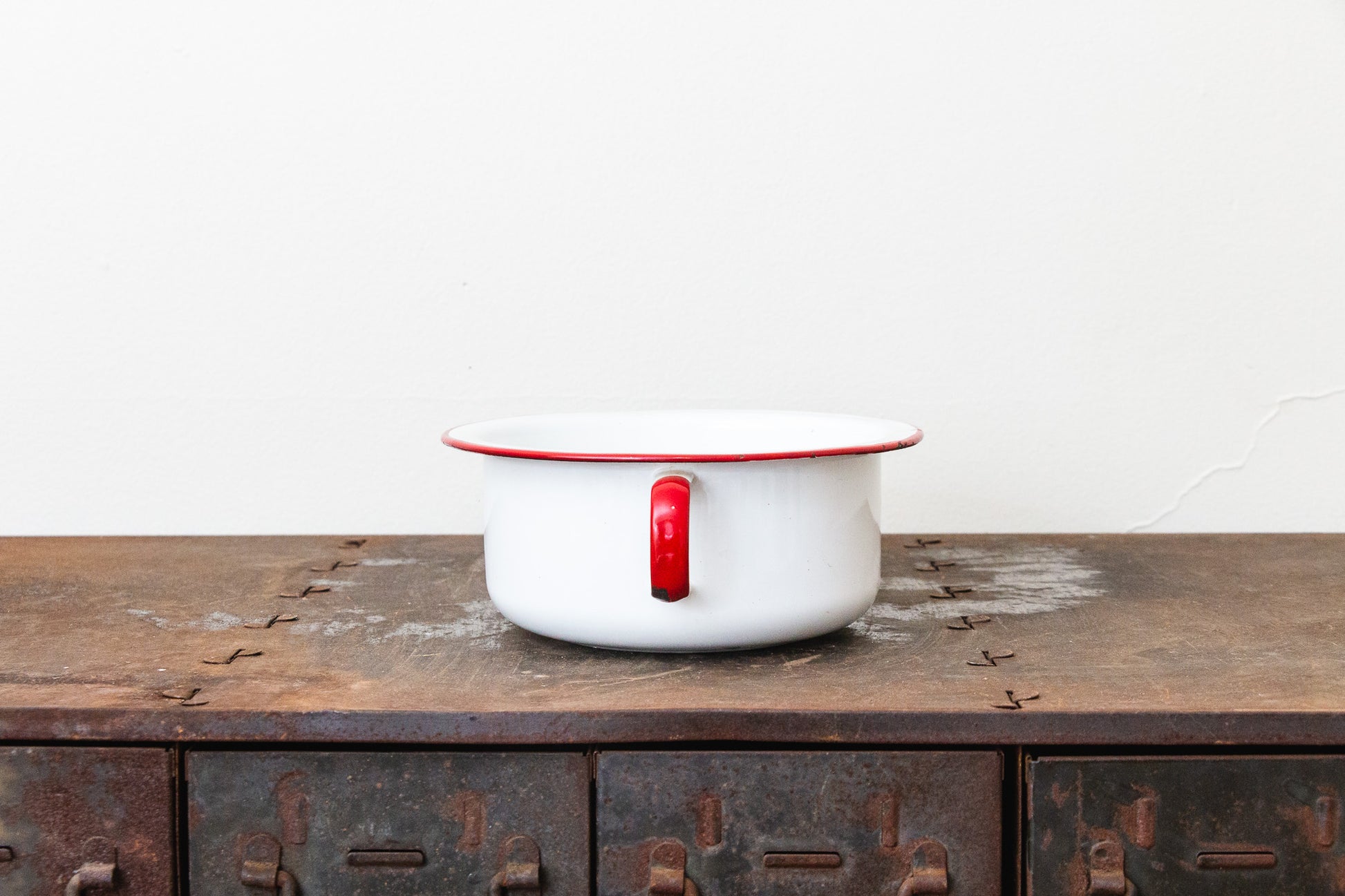 Enamelware Cup or Bowl Vintage Red and White Kitchen Decor Accent - Eagle's Eye Finds