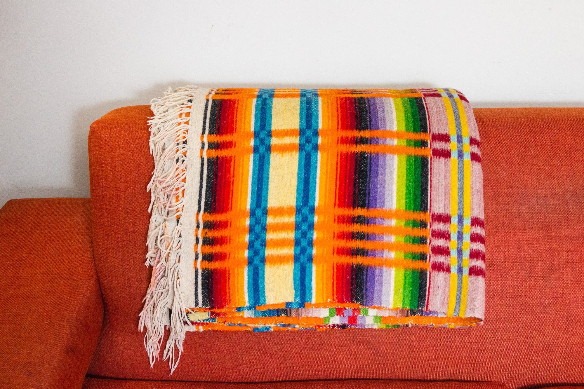 Serape Mexican Wool Blanket Vintage Colorful Striped Plaid Blanket wit Eagle s Eye Finds