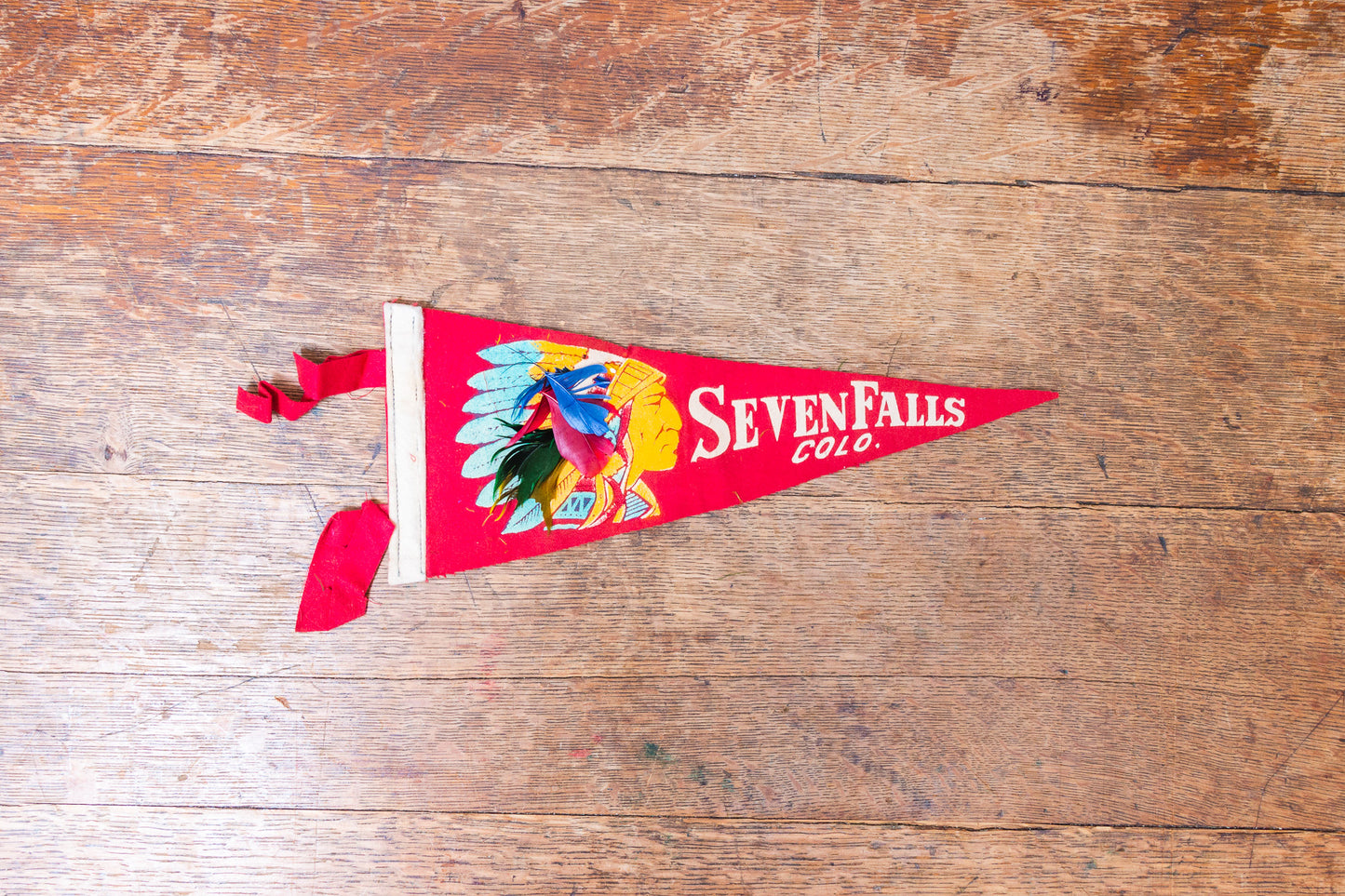 Seven Falls Colorado Native American Felt Pennant Vintage Red Wall Decor - Eagle's Eye Finds