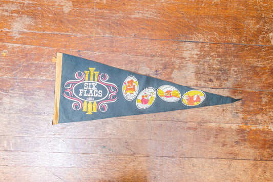 Six Flags Over Georgia Black Felt Pennant Vintage Amusement Park Wall Decor