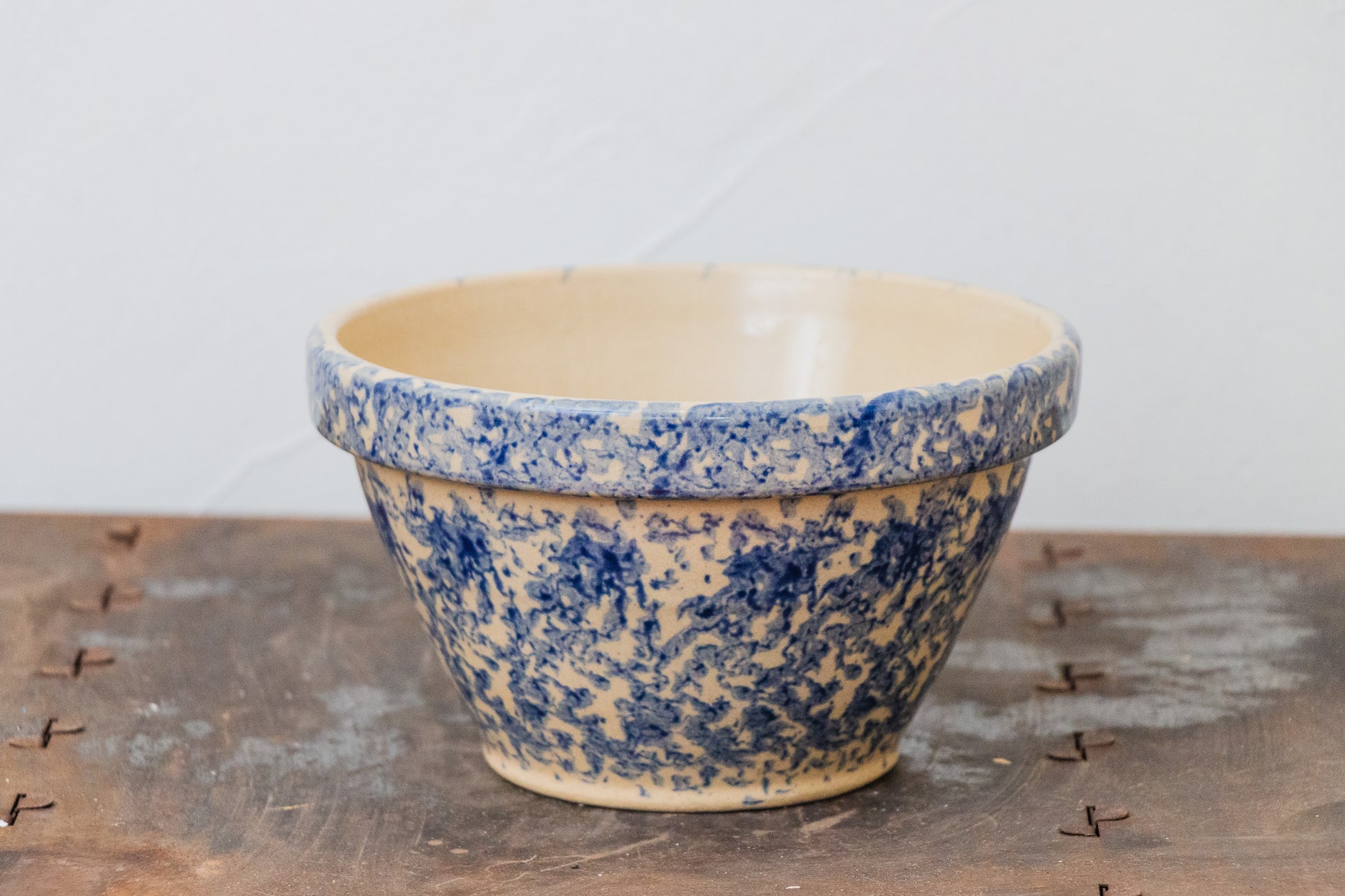 Blue Spongeware Mixing Bowl Vintage Robinson Ransbottom Pottery Kitchenware - Eagle's Eye Finds