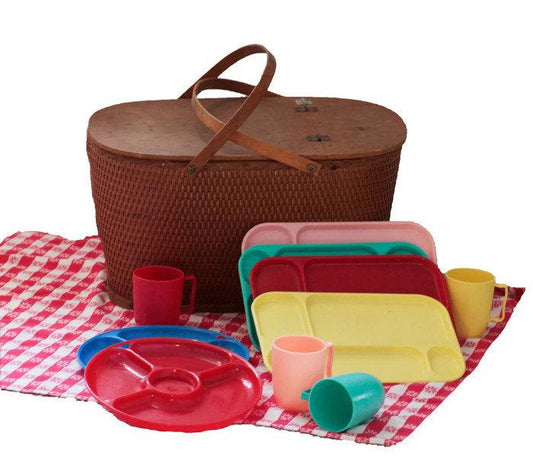 Red-Man Picnic Basket Mid-Century Rustic Decor - Eagle's Eye Finds