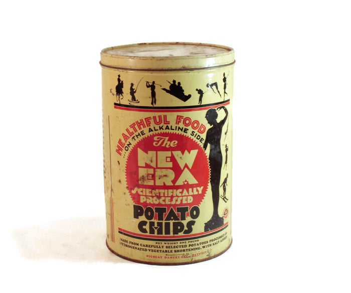 New Era Potato Chip Tin Vintage Advertising Display - Eagle's Eye Finds