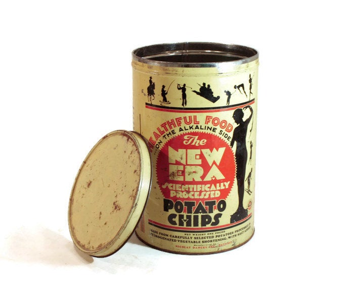 New Era Potato Chip Tin Vintage Advertising Display - Eagle's Eye Finds