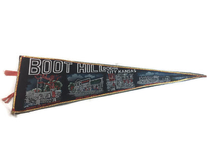 Boot Hill Dodge City Kansas Black Felt Pennant Vintage Wall Decor - Eagle's Eye Finds