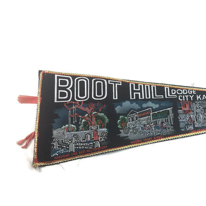 Boot Hill Dodge City Kansas Black Felt Pennant Vintage Wall Decor - Eagle's Eye Finds