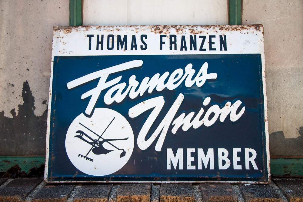 Farmer's Union Sign Vintage Blue Tin Farming Sign - Eagle's Eye Finds