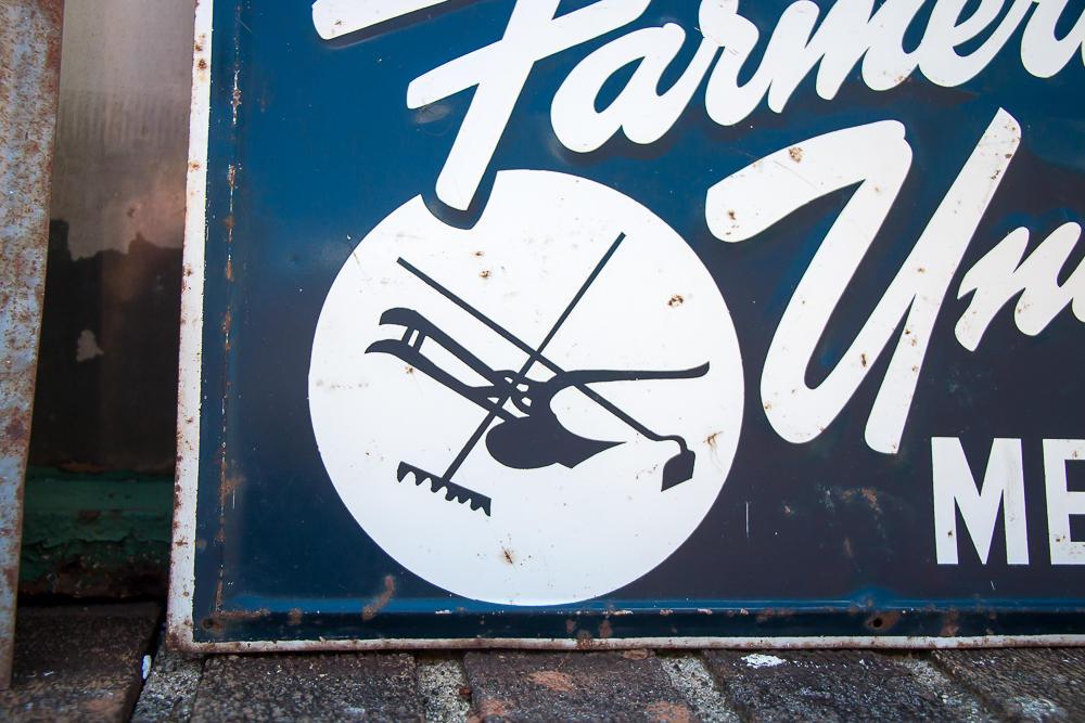 Farmer's Union Sign Vintage Blue Tin Farming Sign - Eagle's Eye Finds