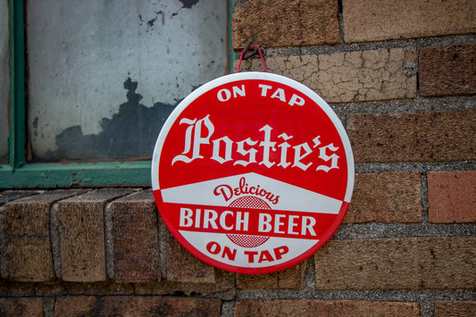 Postie's Birch Beer Soda Vintage Celluloid Pop Advertising Sign - Eagle's Eye Finds