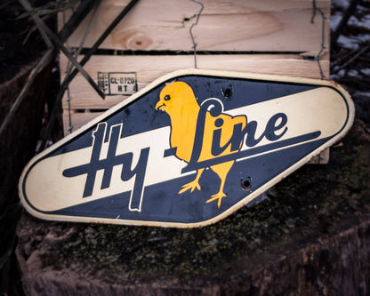 Hy-Line Chicks Fence Spinner Sign Vintage Double Sided Tin Farm Sign - Eagle's Eye Finds