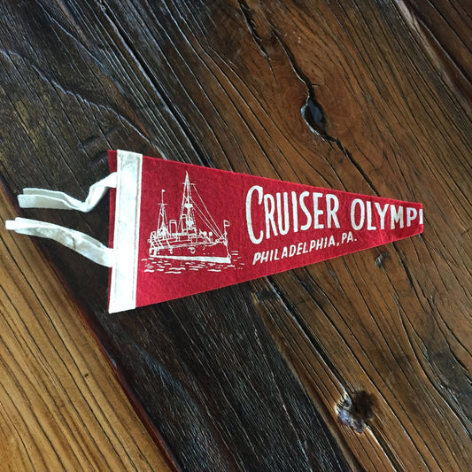 Cruiser USS Olympia Red Felt Pennant Vintage Nautical Wall Decor - Eagle's Eye Finds