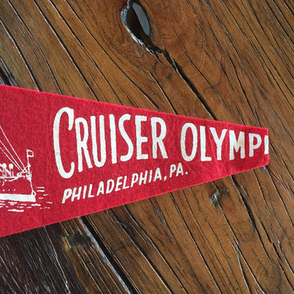 Cruiser USS Olympia Red Felt Pennant Vintage Nautical Wall Decor - Eagle's Eye Finds