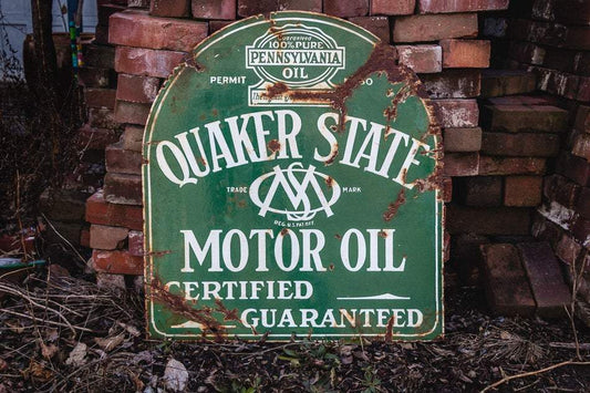 Quaker State Tombstone Porcelain Sign Vintage Gas and Oil Advertising Signage - Eagle's Eye Finds