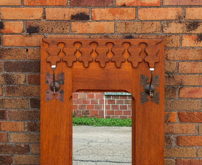 Oak Hall Mirror Hat Rack 1920's Vintage Wood Entryway Furniture - Eagle's Eye Finds