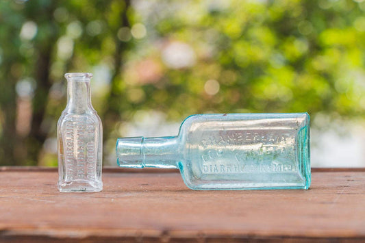 Chamberlain Medicine Bottles Vintage Aqua and Clear Apothecary Bottles - Eagle's Eye Finds