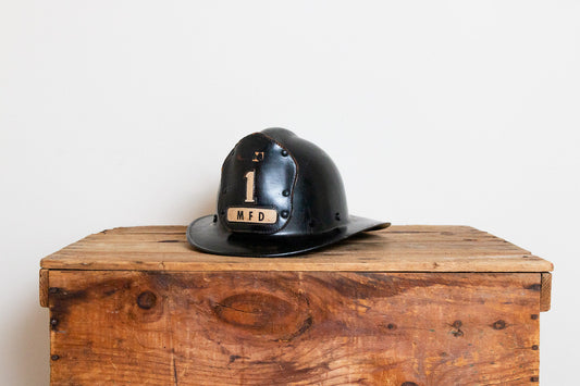 Phenolic Firefighter Helmet with Leather Badge Number 1 MFD - Eagle's Eye Finds