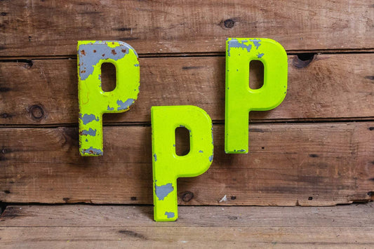 Metal Letter P Service Station Sign Vintage Chippy Wall Decor Initial PP PPP Vintage Chippy Marquee - Eagle's Eye Finds