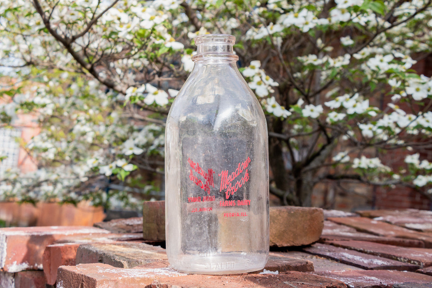 Meadow Brook Farms Dairy Vintage Embossed Glass Half Gallon Milk Bottle From Peoria IL - Eagle's Eye Finds