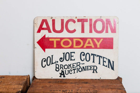 Auction Painted Metal Sign Vintage Boho Decor Colonel Joe Cotton - Eagle's Eye Finds