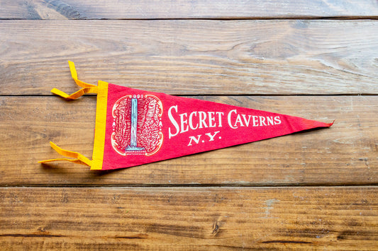 Secret Caverns New York Red Felt Pennant Vintage Wall Decor - Eagle's Eye Finds