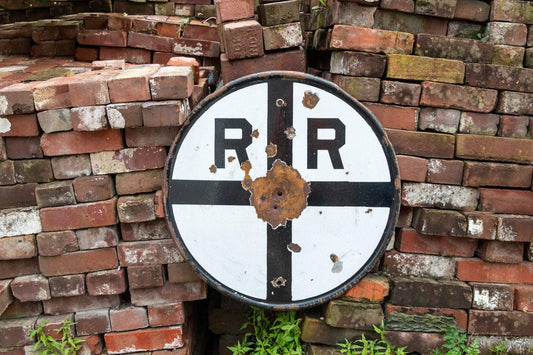 Railroad Crossing Sign Vintage Porcelain Signage - Eagle's Eye Finds