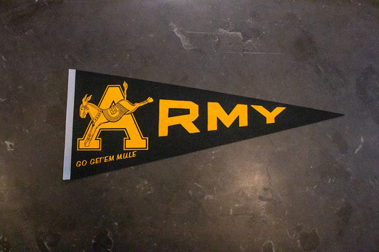 West Point Army Mule Mascot Vintage Black Felt Sports Pennant - Eagle's Eye Finds