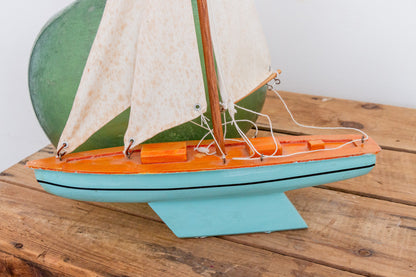 Wood Toy Boat Vintage Light Blue Pond Ship Lake House Decor - Eagle's Eye Finds