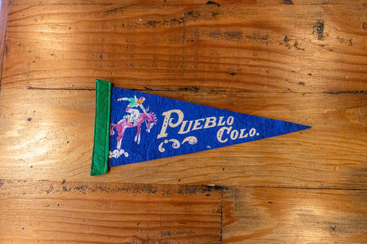 Pueblo Colorado Felt Pennant Vintage Blue CO Wall Decor - Eagle's Eye Finds