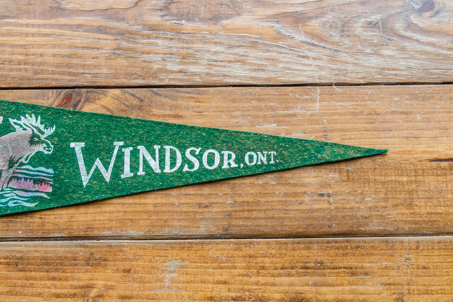 Windsor Ontario Canada Green Felt Pennant Vintage Moose Wall Decor - Eagle's Eye Finds