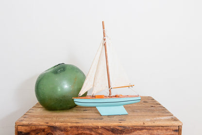 Wood Toy Boat Vintage Light Blue Pond Ship Lake House Decor - Eagle's Eye Finds