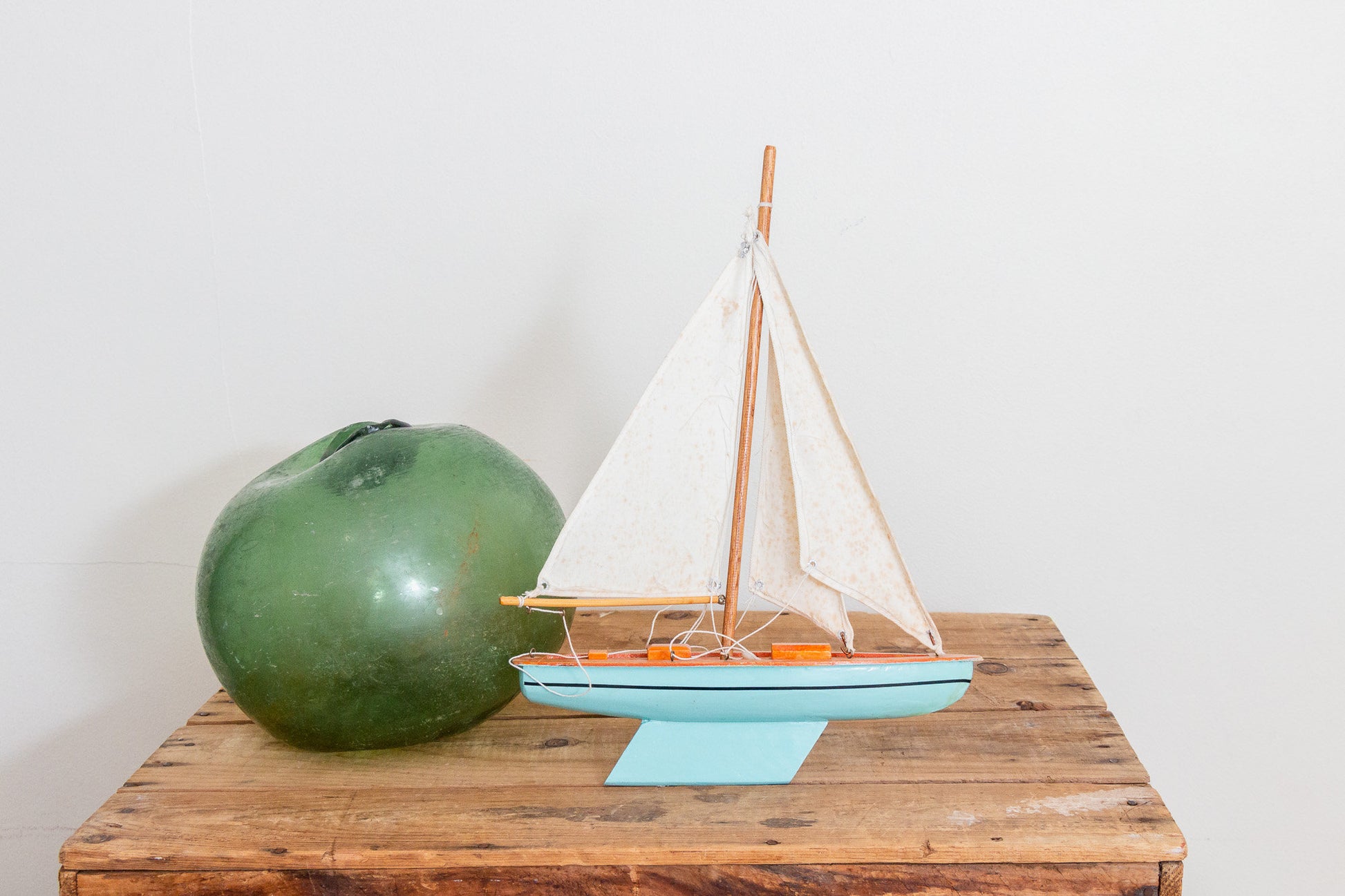 Wood Toy Boat Vintage Light Blue Pond Ship Lake House Decor - Eagle's Eye Finds