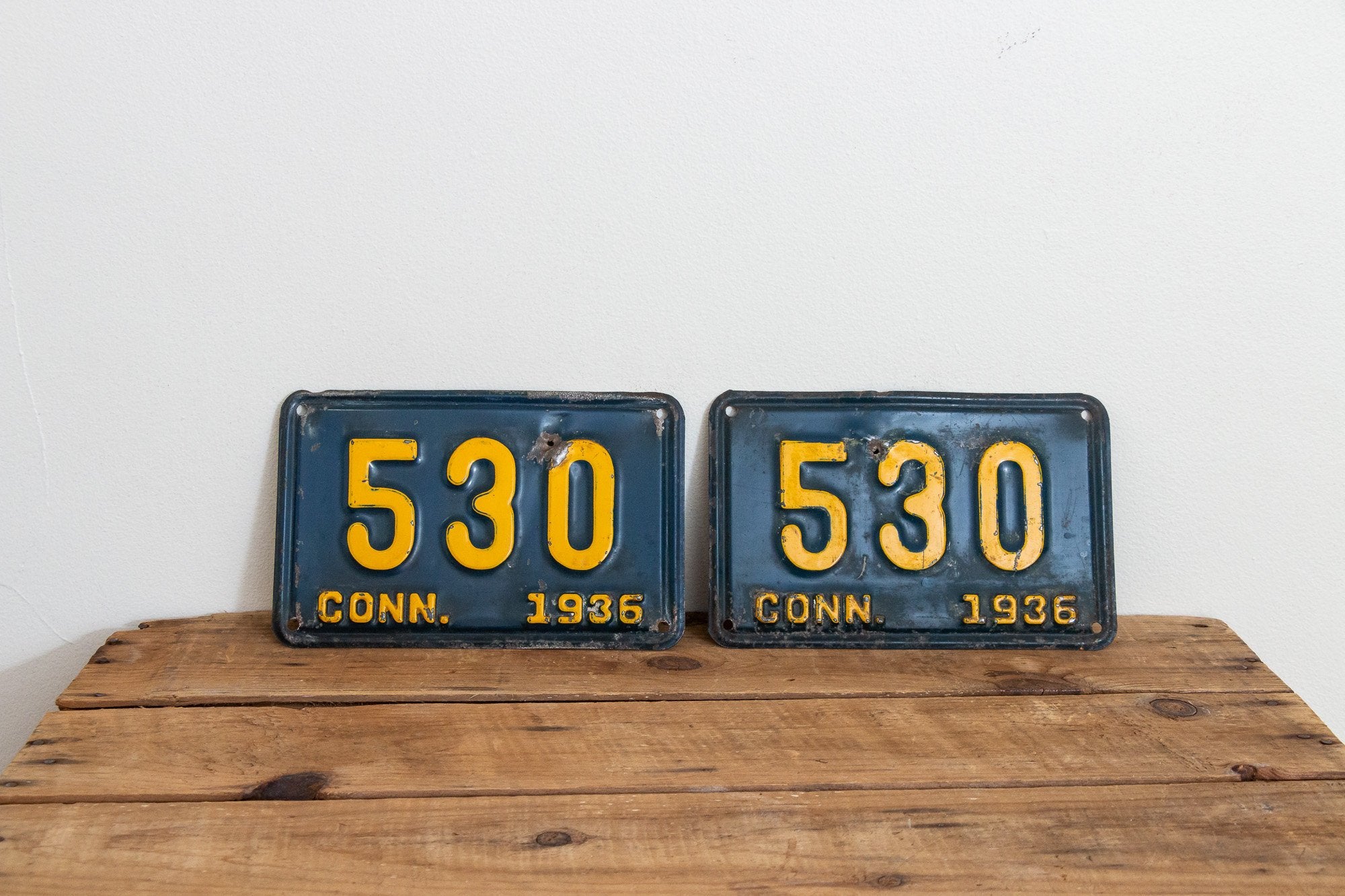 530 Connecticut 1924 deals License Plate Pair 3 Digit Low Number Vintage Wall Decor