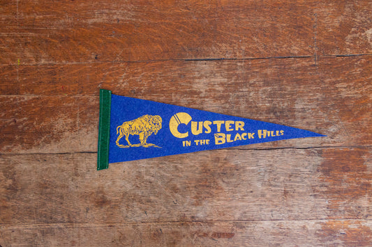 Custer in the Black Hills South Dakota Blue Felt Pennant Vintage Wall Hanging Decor - Eagle's Eye Finds