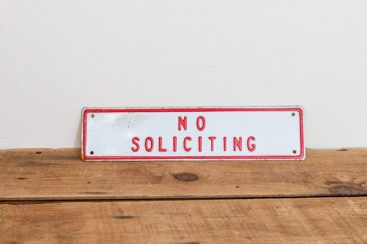 No Soliciting Sign Vintage Embossed Red and White Wall Hanging Decor - Eagle's Eye Finds