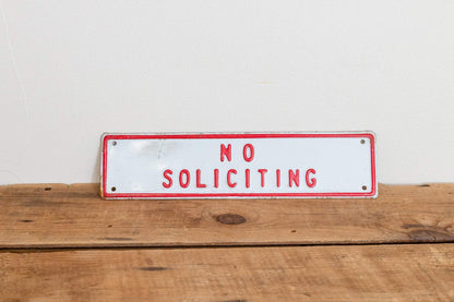 No Soliciting Sign Vintage Embossed Red and White Wall Hanging Decor - Eagle's Eye Finds